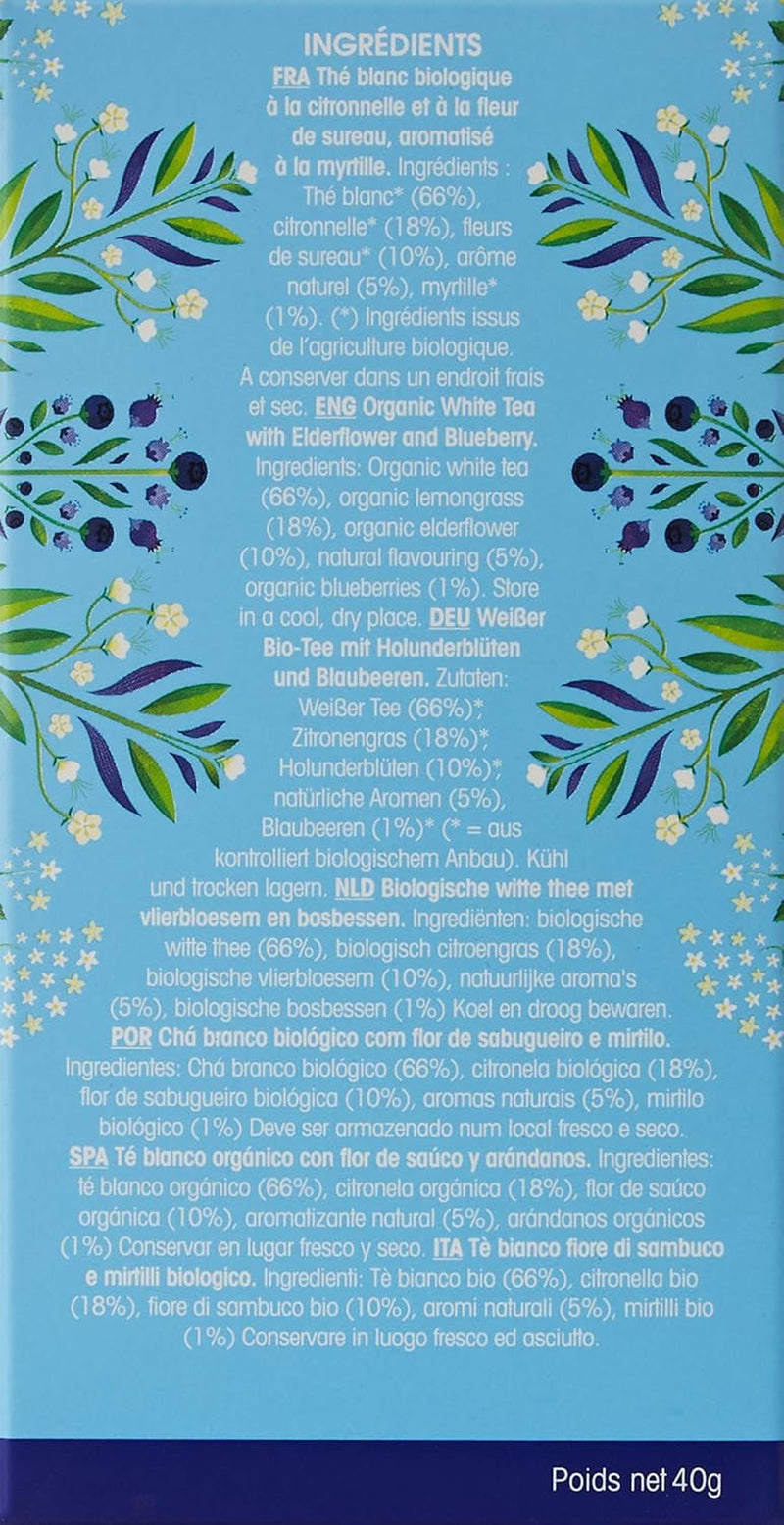 English Tea Shop Ceai alb organic, afine și flori de soc, super ceai