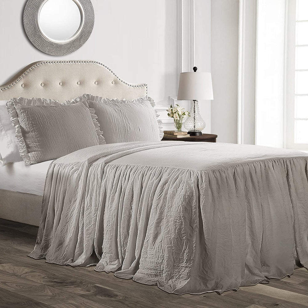 Lush Decor Housse de Couette avec Jupe à Volants, Polyester, Blanc, Lit Double Lush Decor Lits et Couettes Queen Gris