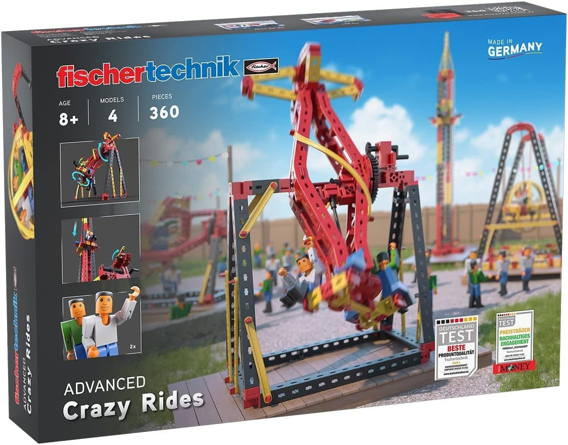 fischertechnik 569019 Advanced Crazy Rides - Bausatz Freizeitpark, Baukasten mit Karussell et Free Fall Tower, enfants à partir de 8 ans