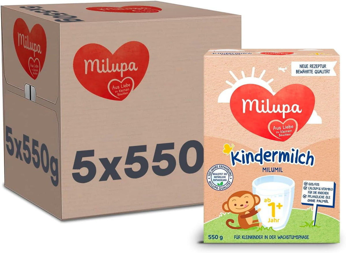 Milupa Lait pour enfants Milumil 1 plus - à partir de 1 an - pour les jeunes enfants en phase de croissance - accompagne le développement naturel - 5 x 550 g de poudre Mère et Enfant Naty Shop Milupa Milumil lait pour enfants 1+ 5 x 550 grammes