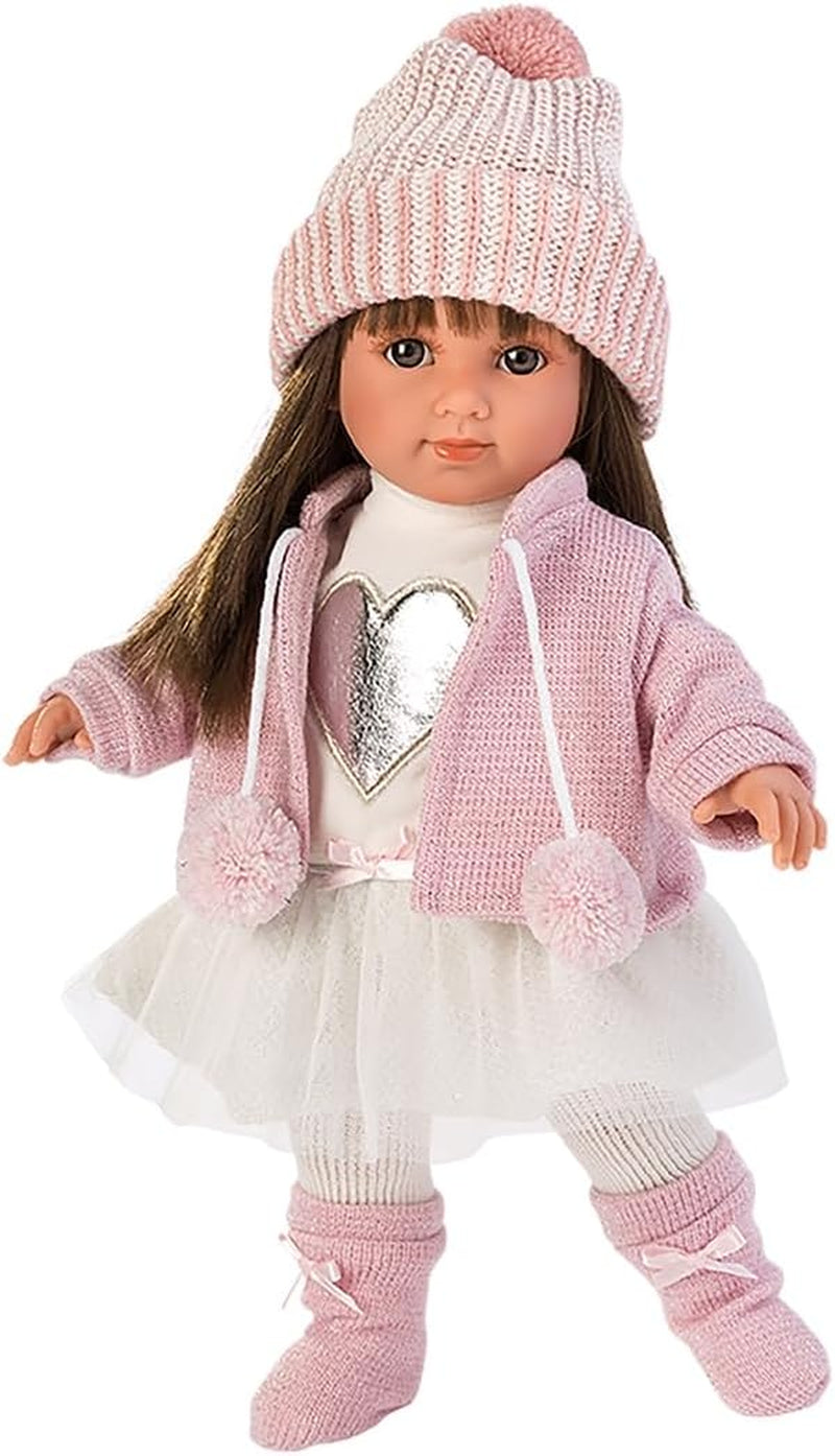 Llorens 1053528 Poupée Sara aux cheveux bruns et aux yeux marrons, poupée tendance au corps doux avec tenue tendance, 35 cm