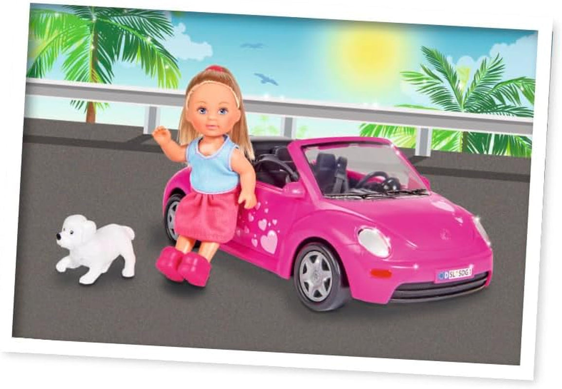 Simba 105731539 - Evi Love Beetle Evi's, Evi avec voiture, voiture : 22 cm, avec chien, poupée mannequin, 12 cm, pour enfants à partir de 3 ans