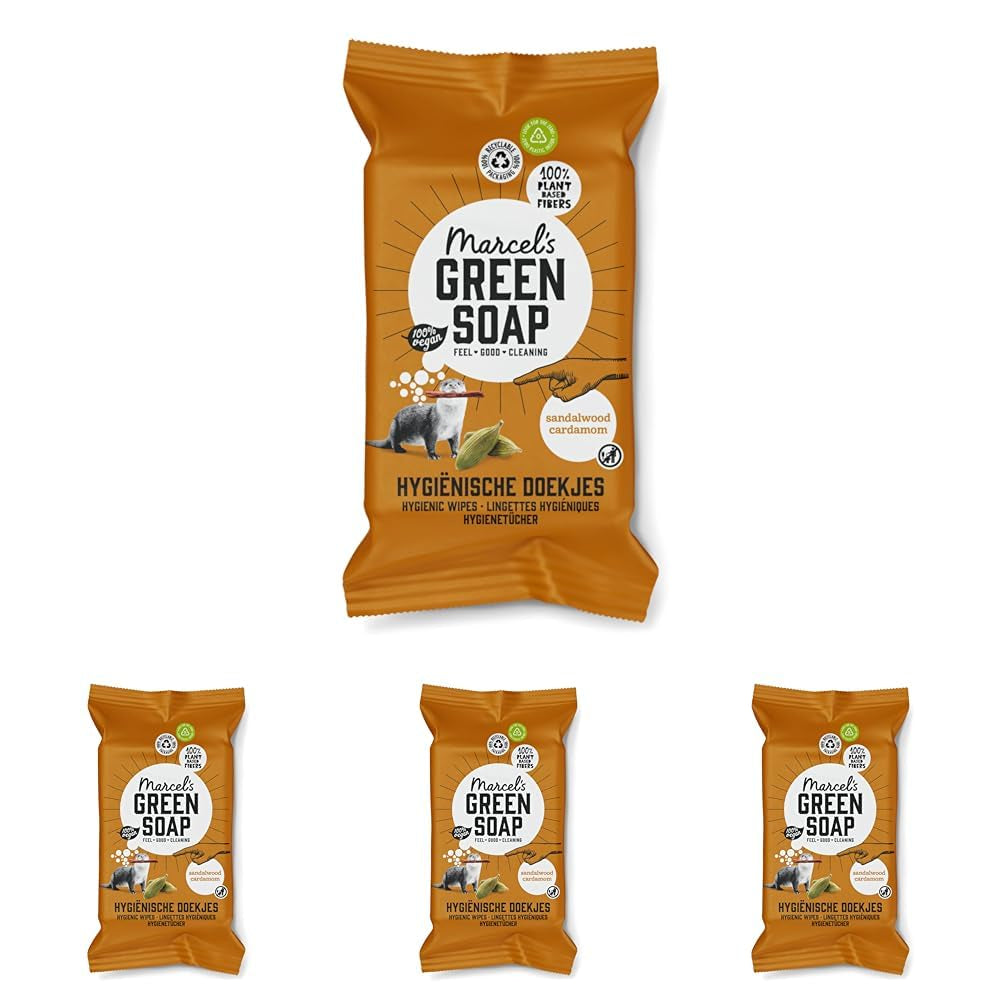 Paquet de 60 lingettes humides pour les mains au savon vert Marcel's - Vanille et fleur de cerisier - À base de plantes - Biologique