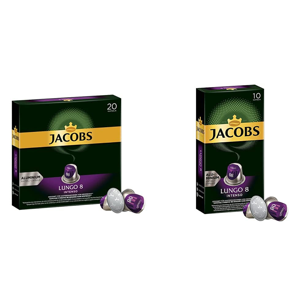 Capsules de café Lungo Intenso, intensité 8 sur 12, 200 capsules compatibles Nespresso®*, 10 x 20 tasses & Capsules de café Lungo Intenso, intensité 8, 100 Nespresso®* 10er Pack, 10 x 10 tasses