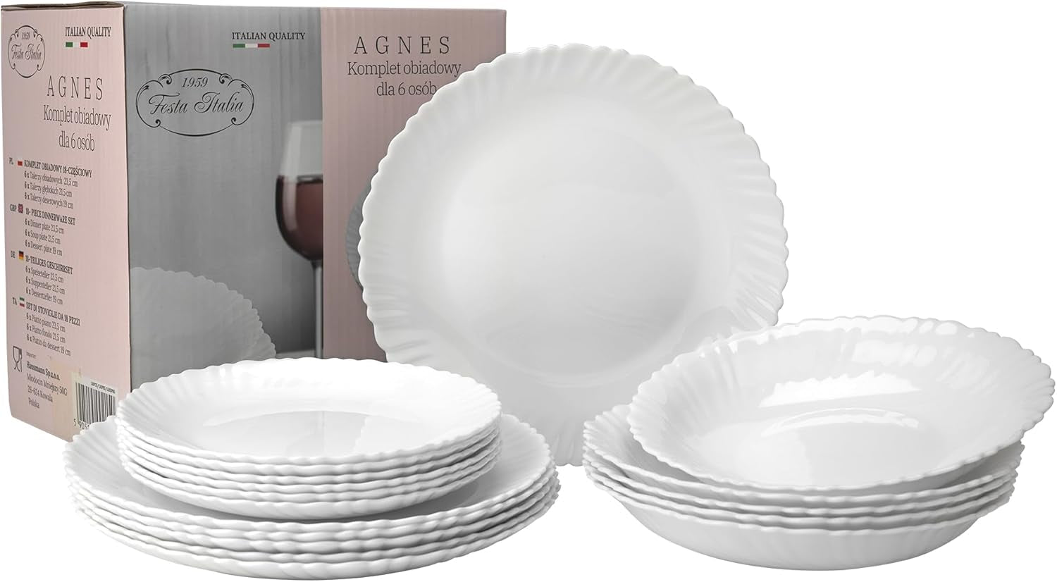 Service de table pour 6 à 18 pièces – Service de table en verre opale – Service de table blanc – Service de bol et d'assiettes – Vaisselle moderne – Assiettes – Service de table – Service de table pour 6 personnes
