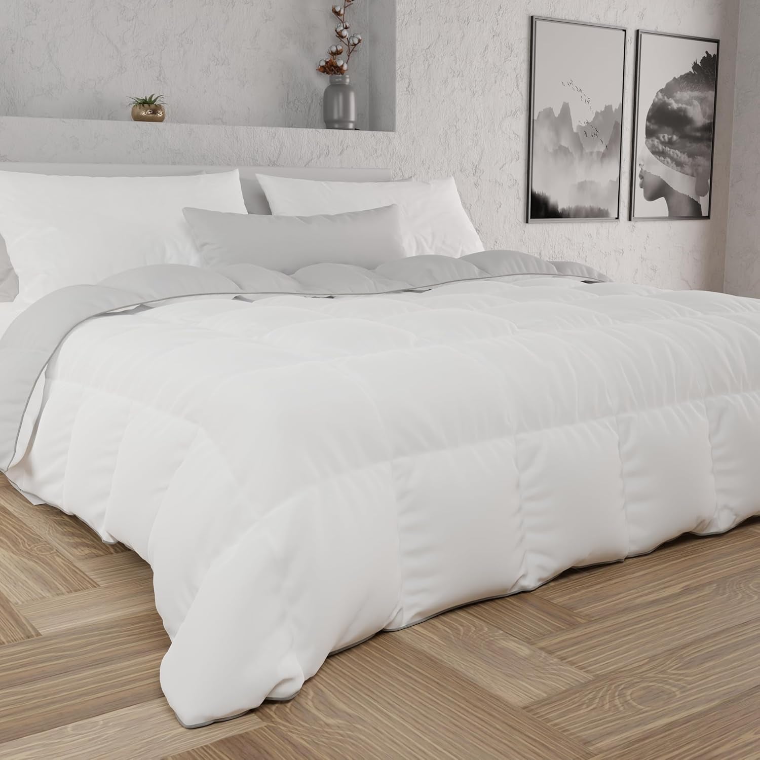 PETTI Artigiani Italiani - Couverture d'hiver pour lit double, maxi, monochrome, double face, blanc, gris, 100% Made in Italy Couettes et couettes Naty Shop