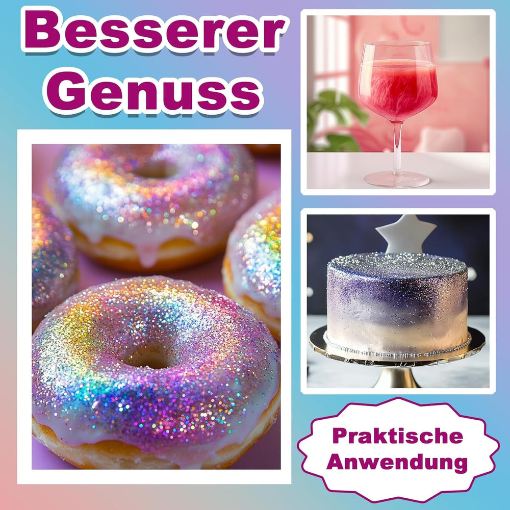 Paillettes comestibles pour boissons et gâteaux – 15 couleurs en poudre colorante alimentaire (3 g/couleur) | Paillettes comestibles sans changement de saveur | Idéal pour les cocktails, les gâteaux, les desserts et les décorations de pâtisserie