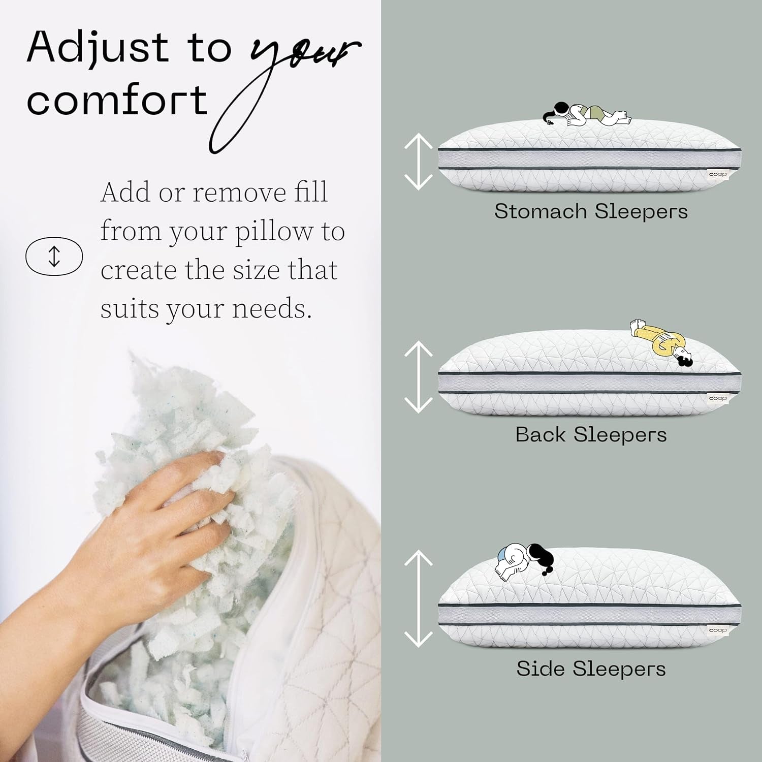 Coop Home Goods Eden Cool Oreiller réglable King Size Mousse à mémoire de forme infusée de gel Tissu Lulltra doux et respirant Idéal pour tous les dormeurs Respectueux de l'environnement Naty Shop Oreillers standards