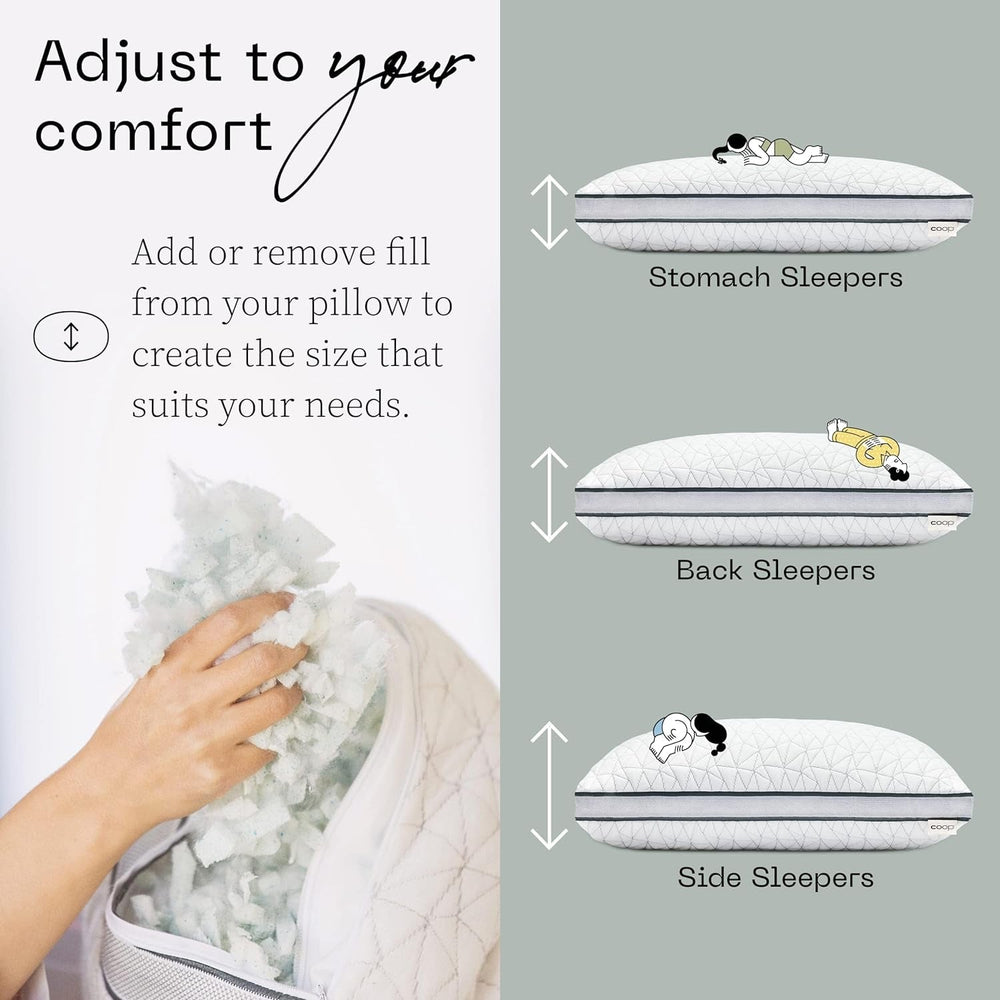 Coop Home Goods Eden Cool Oreiller réglable King Size Mousse à mémoire de forme infusée de gel Tissu Lulltra doux et respirant Idéal pour tous les dormeurs Respectueux de l'environnement Naty Shop Oreillers standards