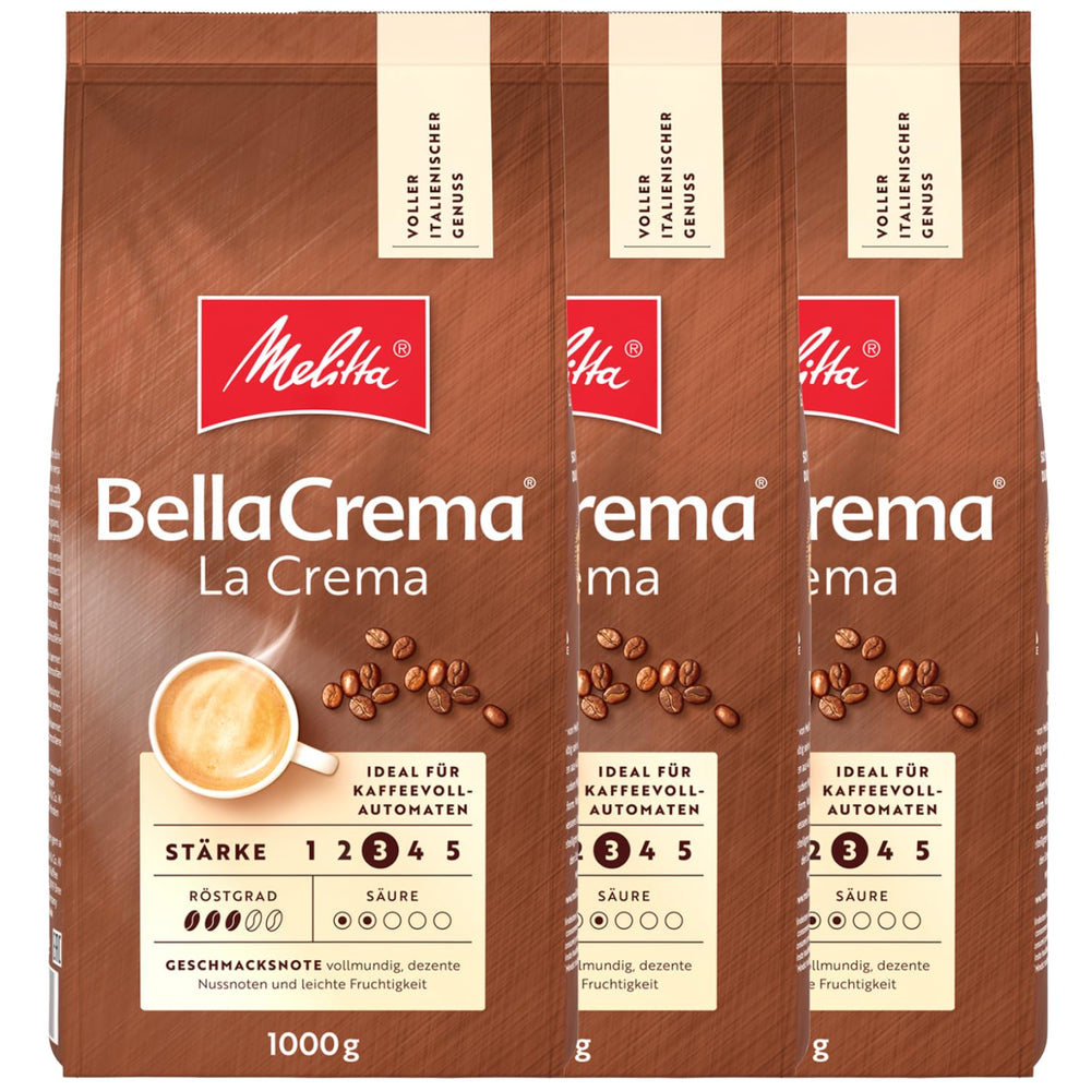 3 grains de café Melitta BellaCrema La Crema, torréfaction moyenne, 1 kg chacun