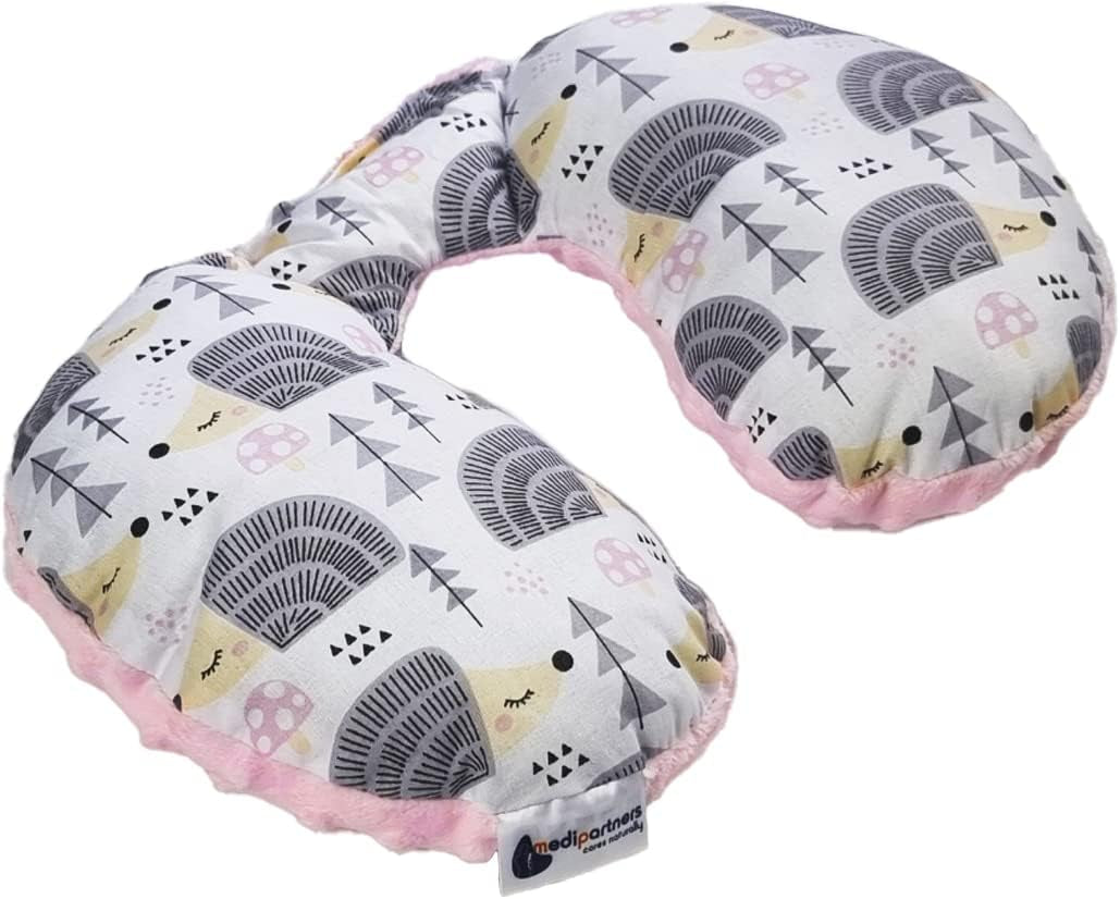 Medi Partners Oreiller cervical pour bébé 100 % coton / Minky Oreiller cervical pour voiture, poussette, voyage, sommeil, oreiller cervical Snooze Roll (REH avec Minky gris) Oreillers orthopédiques cervicaux Naty Shop Hérisson Gris avec Minky Rose clair