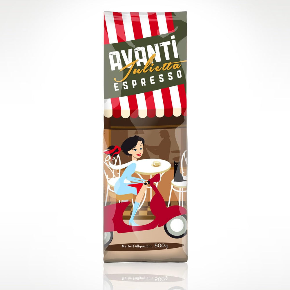 Café en grains AVANTI Julietta Espresso, 500g, 70% Arabica 30% Robusta, torréfaction traditionnelle au tambour