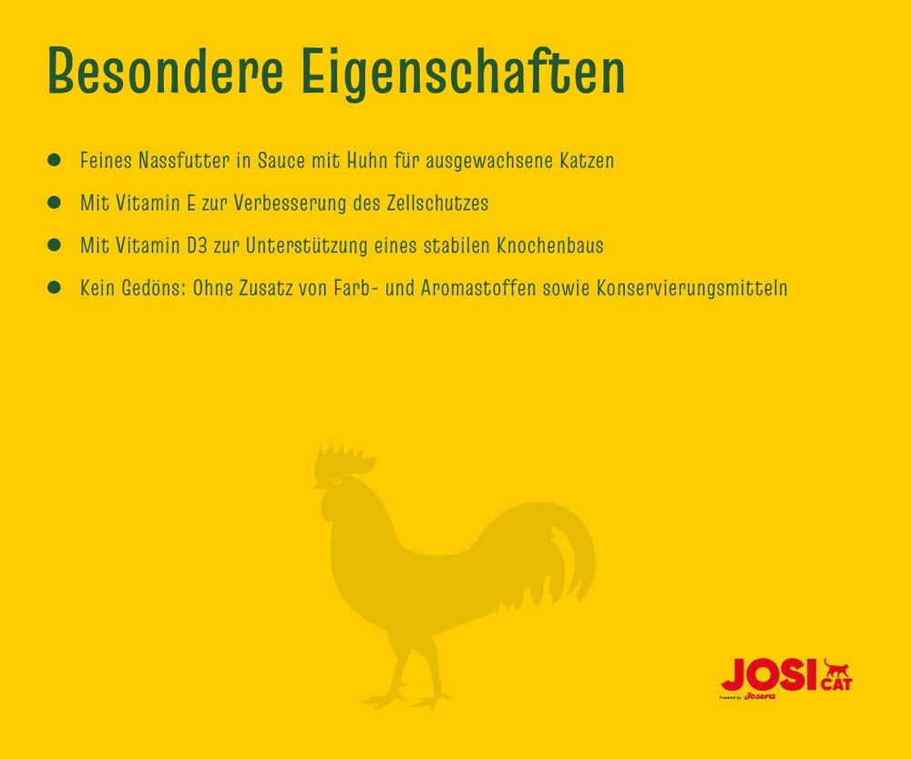 JosiCat Poulet en Sauce (12 x 415 g) | Adulte | Nourriture humide premium pour chats adultes | Poulet en sauce | Vitamine D3 et E | Propulsé par JOSERA | Nourriture humide pour chats | Aliment complet | Paquet de 12