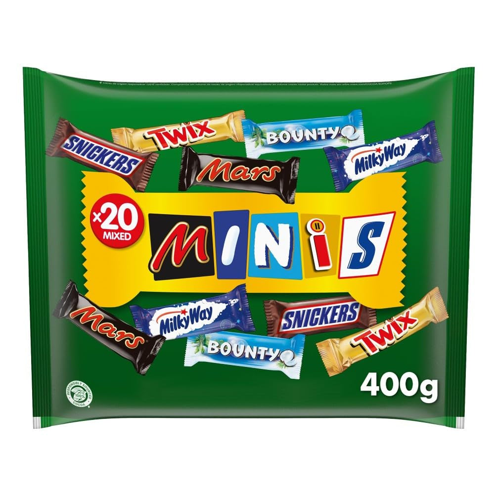 Mini paquet de chocolat mélangé en vrac, 20 mini collations au chocolat (Mars, Snickers, Bounty, Twix, Milky Way), comme bonbons, cadeau de chocolat, boîte de bonbons, 400 g
