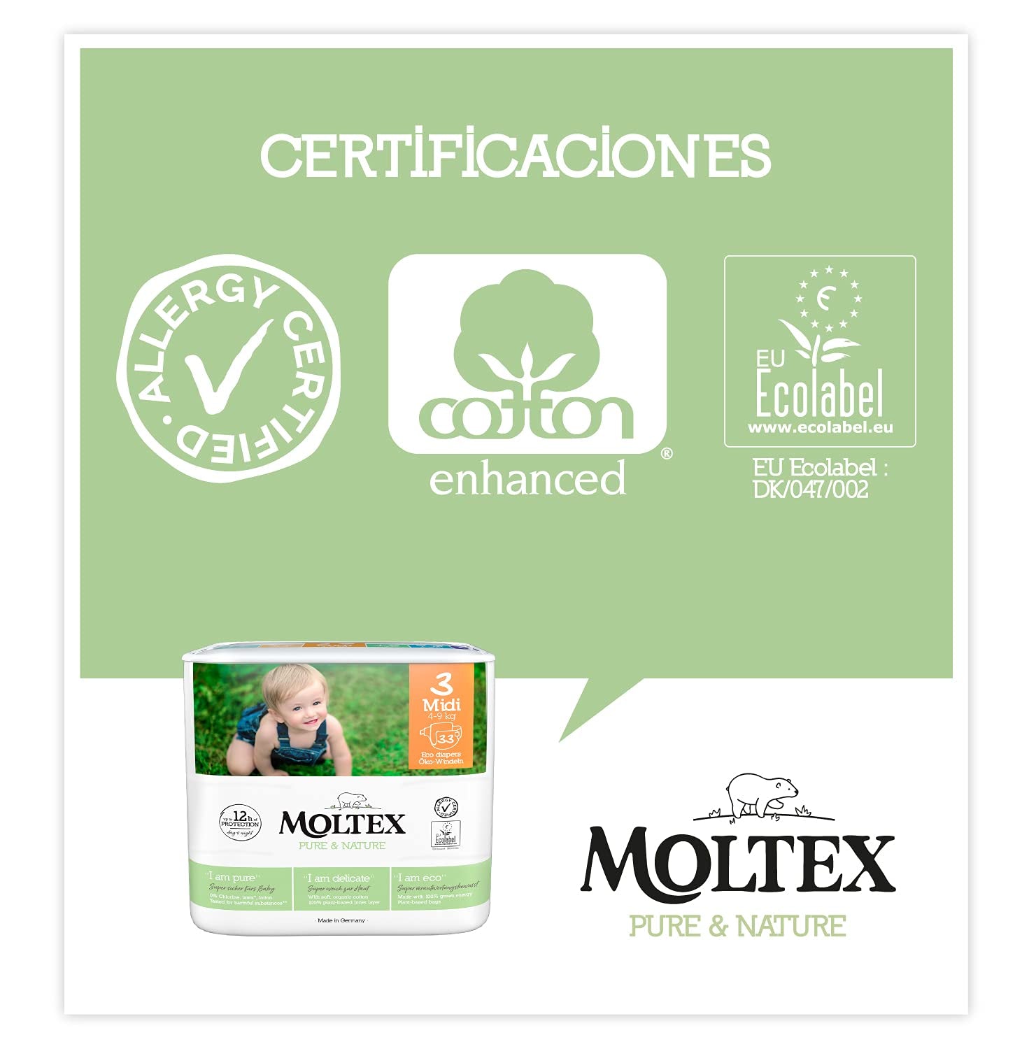 Couches, taille 3 (4-10 kg), 224 couches (4 sacs de 56 pièces)