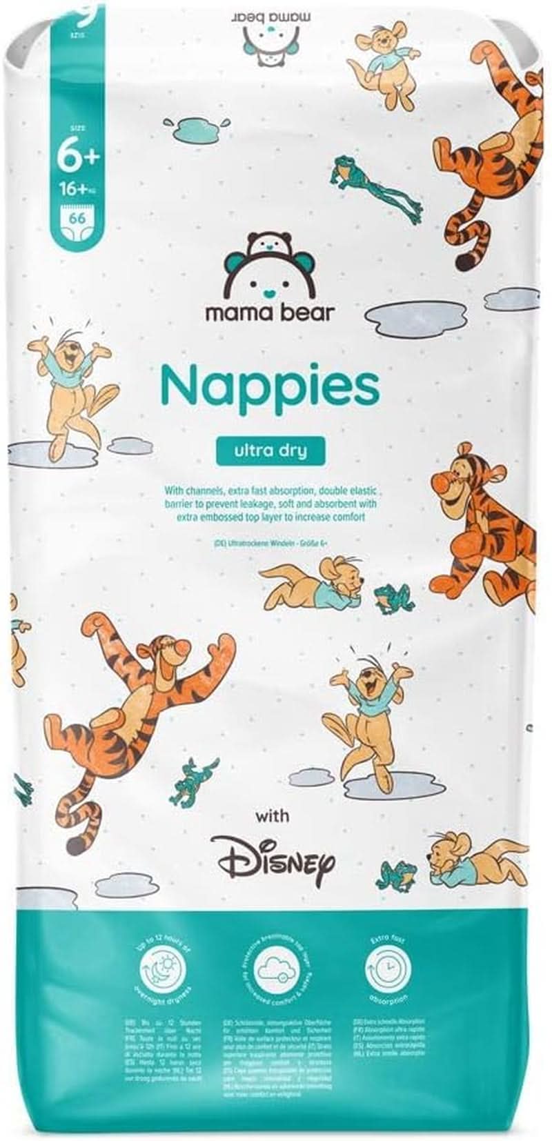 Couches Mama Bear Disney Ultra Dry taille 4 (8-14 kg), blanc, 84 pièces (1 paquet) Naty Shop taille 6+ (16+ kg) paquet unique