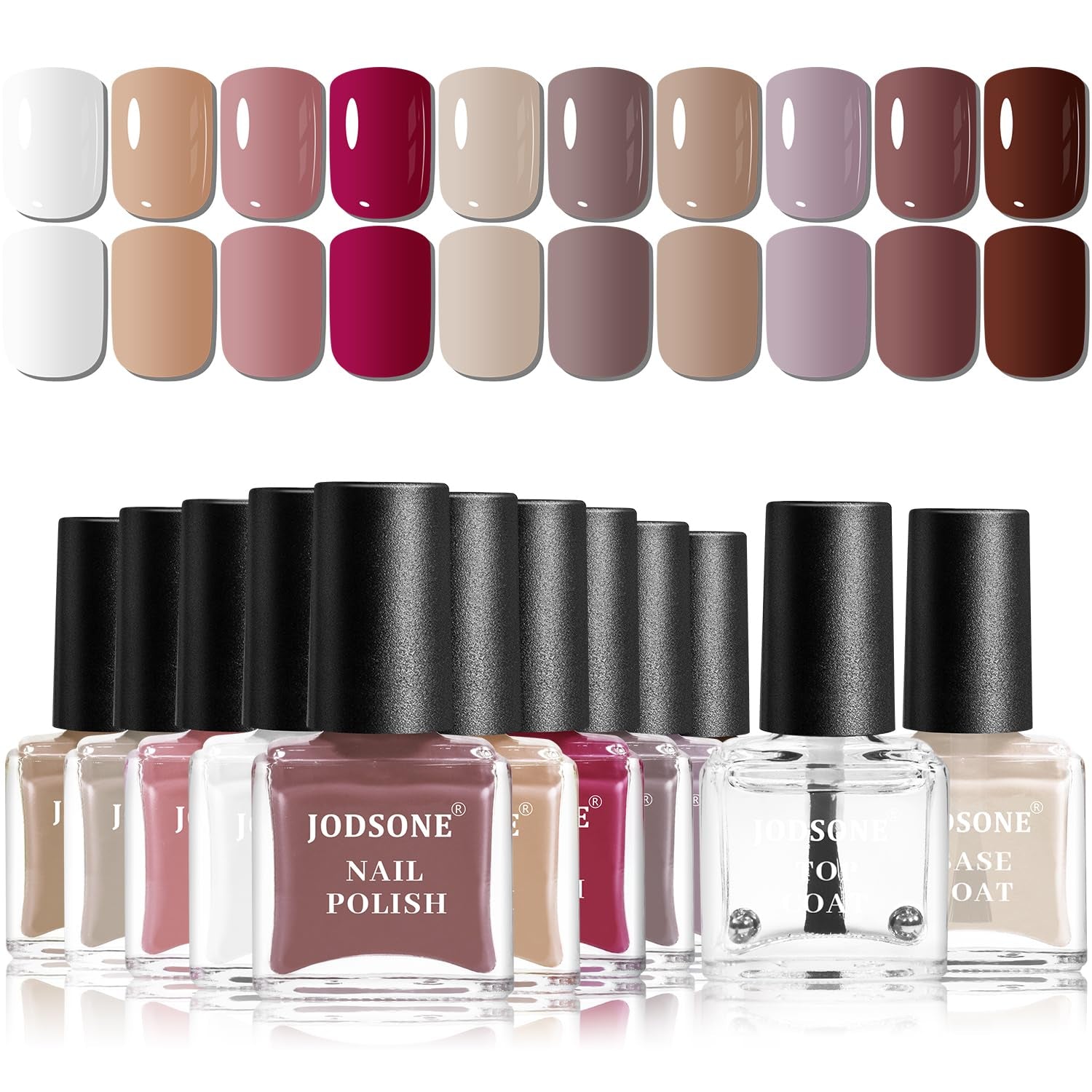 JODSONE Lot de 12 vernis à ongles 10 couleurs combinaison 2 couches de base et top coat Vernis à ongles à séchage rapide pour amateurs et débutants