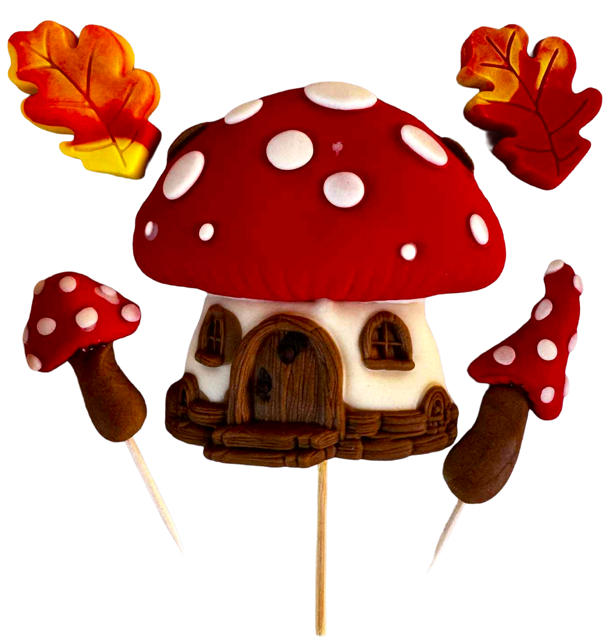 Lot de 5 décorations comestibles d'automne pour gâteaux – Pâte à sucre, 4–9 cm