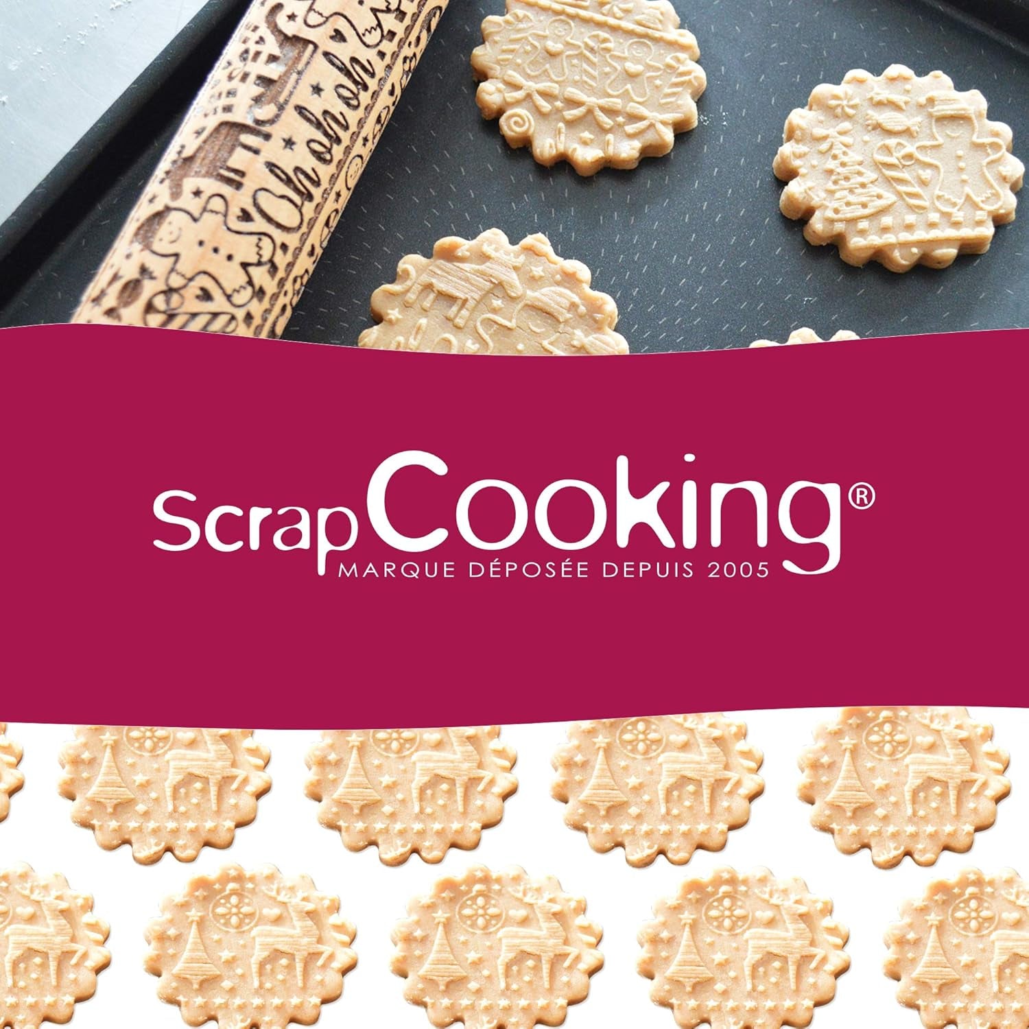 Scrap Cooking Rouleau à pâtisserie en bois motif Noël « Noël » - Rouleau à gaufrage pour biscuits - Accessoire décoratif - 5242