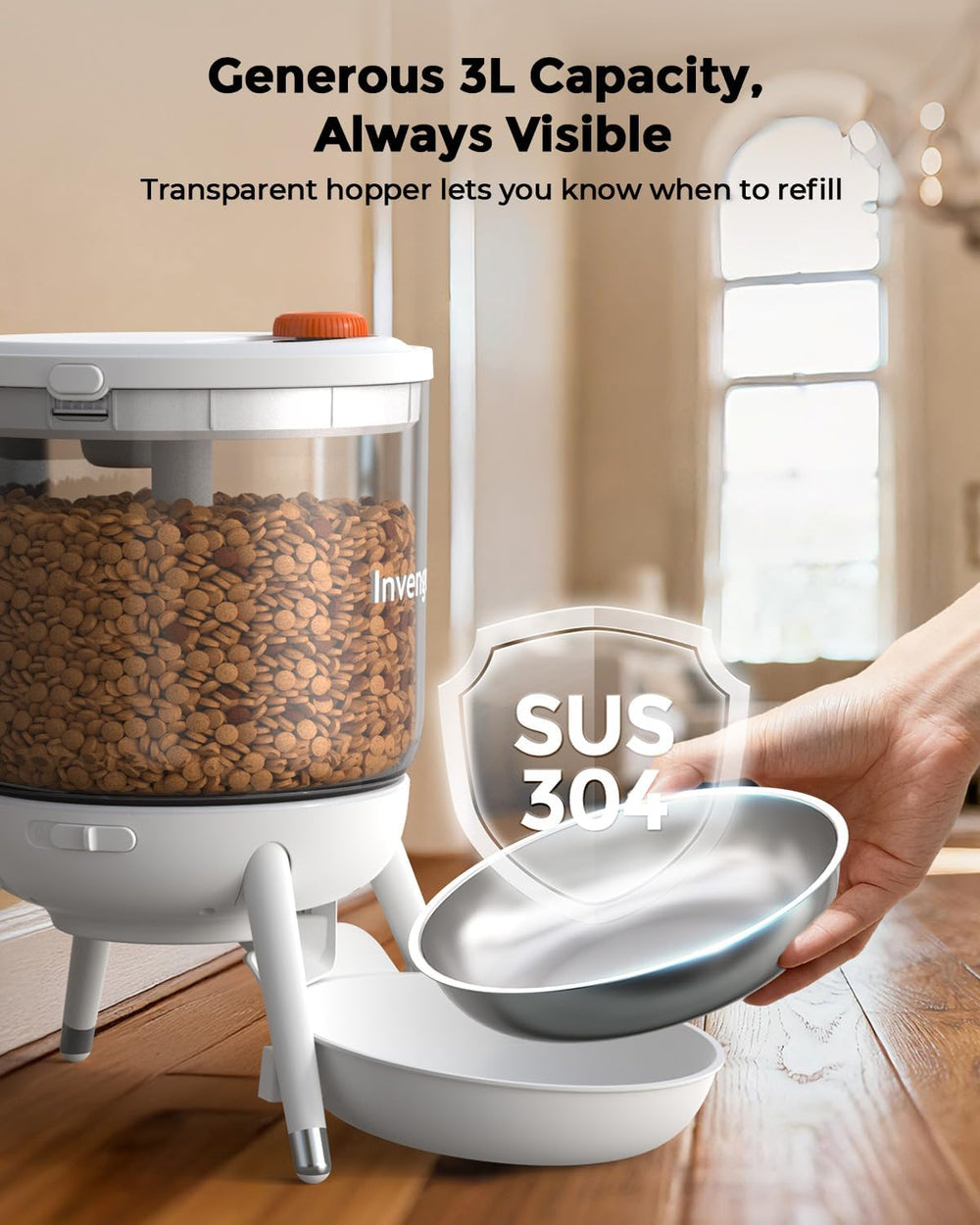 Mangeoire automatique pour chats, Futterautomat Katze mit Zeitsteuerung, 3L Trichter, Doppelstromversorgung, Automatic Trockenfutter für Katzen & Hunde, Katzen Futterautomat, Schwarz (Weiß)