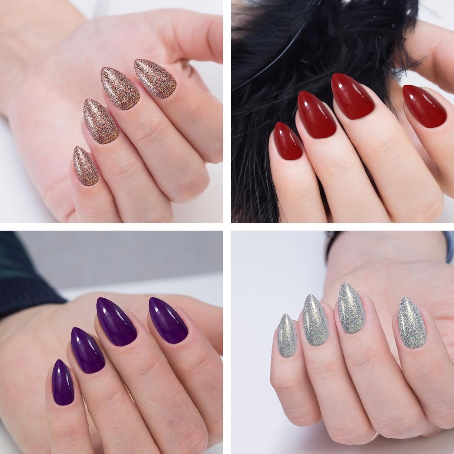 576 pièces ongles amande colle sur ongles courts paillettes colorées faux ongles ensemble faux ongles avec lime à ongles ongles ovales faux ongles pour les femmes