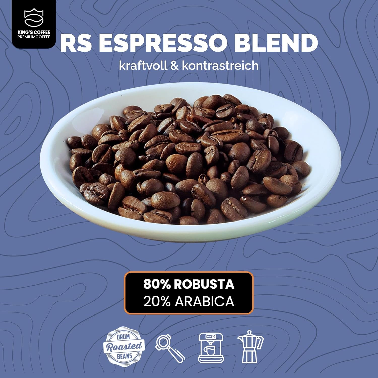 KING'S COFFEE - AMESTEC RS ESPRESSO - 1 kg de grains de café forts et aromatiques - café à faible acidité - café en grains entiers - torréfaction en petits lots d'Italie - grains d'espresso pour machines entièrement automatiques et machines à porte-filtre