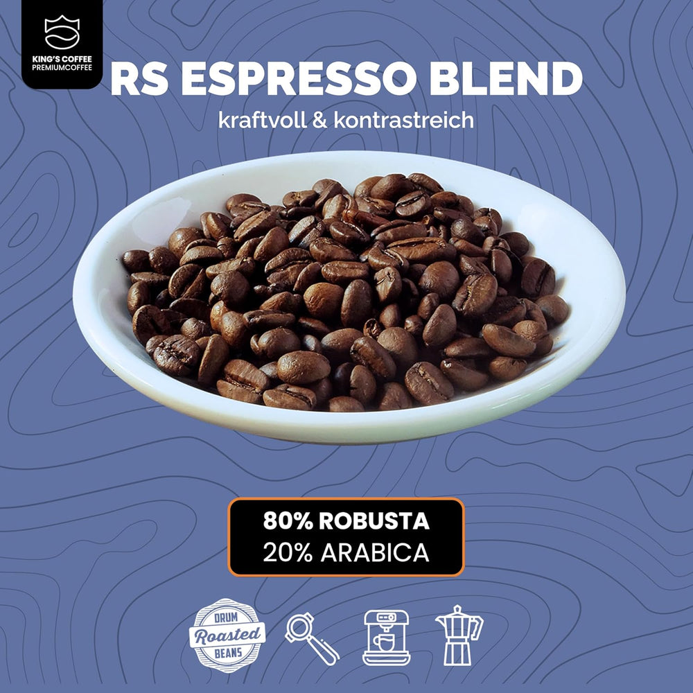 KING'S COFFEE - AMESTEC RS ESPRESSO - 1 kg de grains de café forts et aromatiques - café à faible acidité - café en grains entiers - torréfaction en petits lots d'Italie - grains d'espresso pour machines entièrement automatiques et machines à porte-filtre