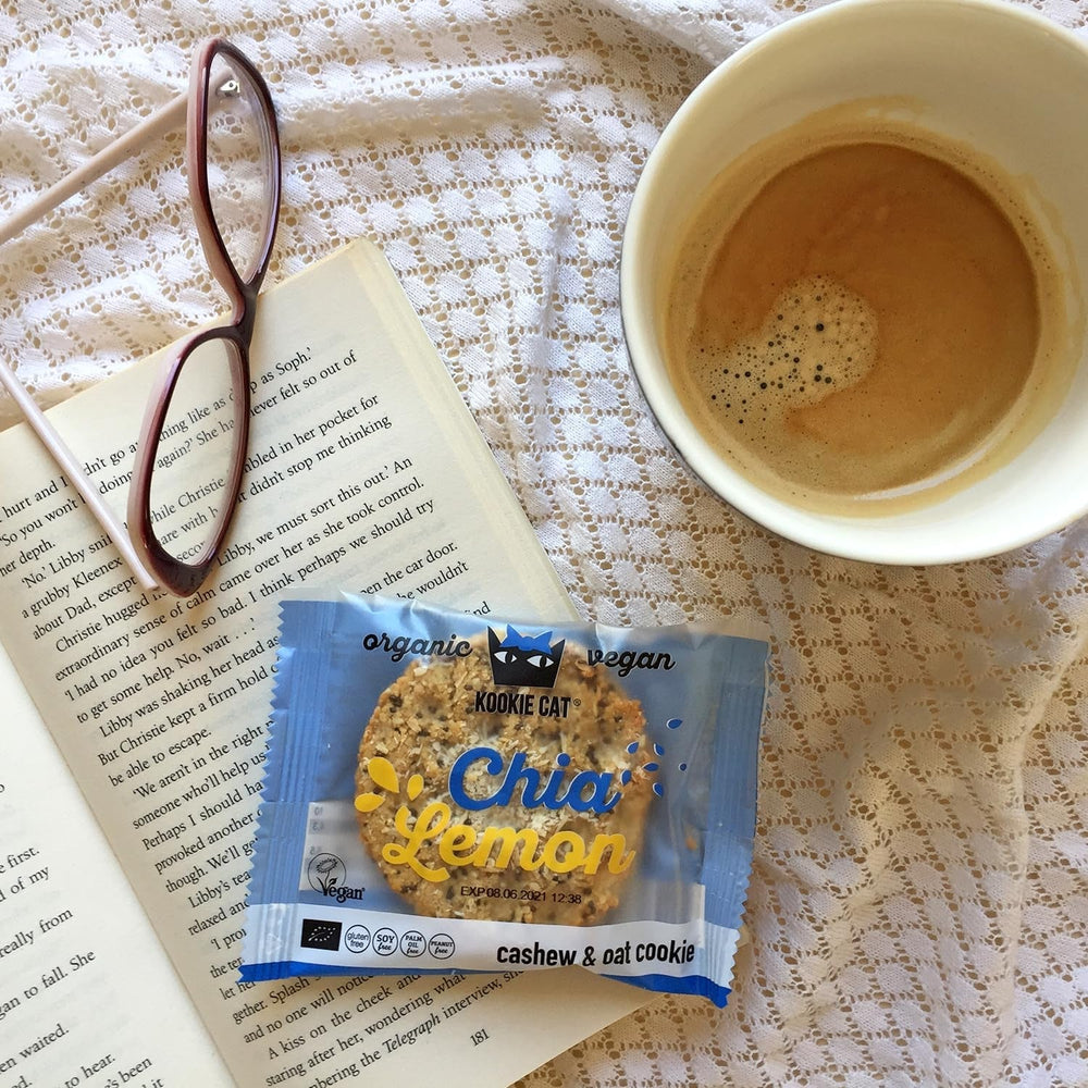 Chia et Citron - Biscuits végétaliens emballés individuellement, sans gluten, sans soja, biologiques, noix de cajou et avoine - 12 x 50 g Multipack