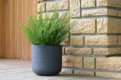 - Pot rond, 40 cm, Volcania'Up 32,5 l, aspect pierre, simple paroi, espace réservoir d'eau, Ø 38,5 x H. 36,8 cm, gris anthracite