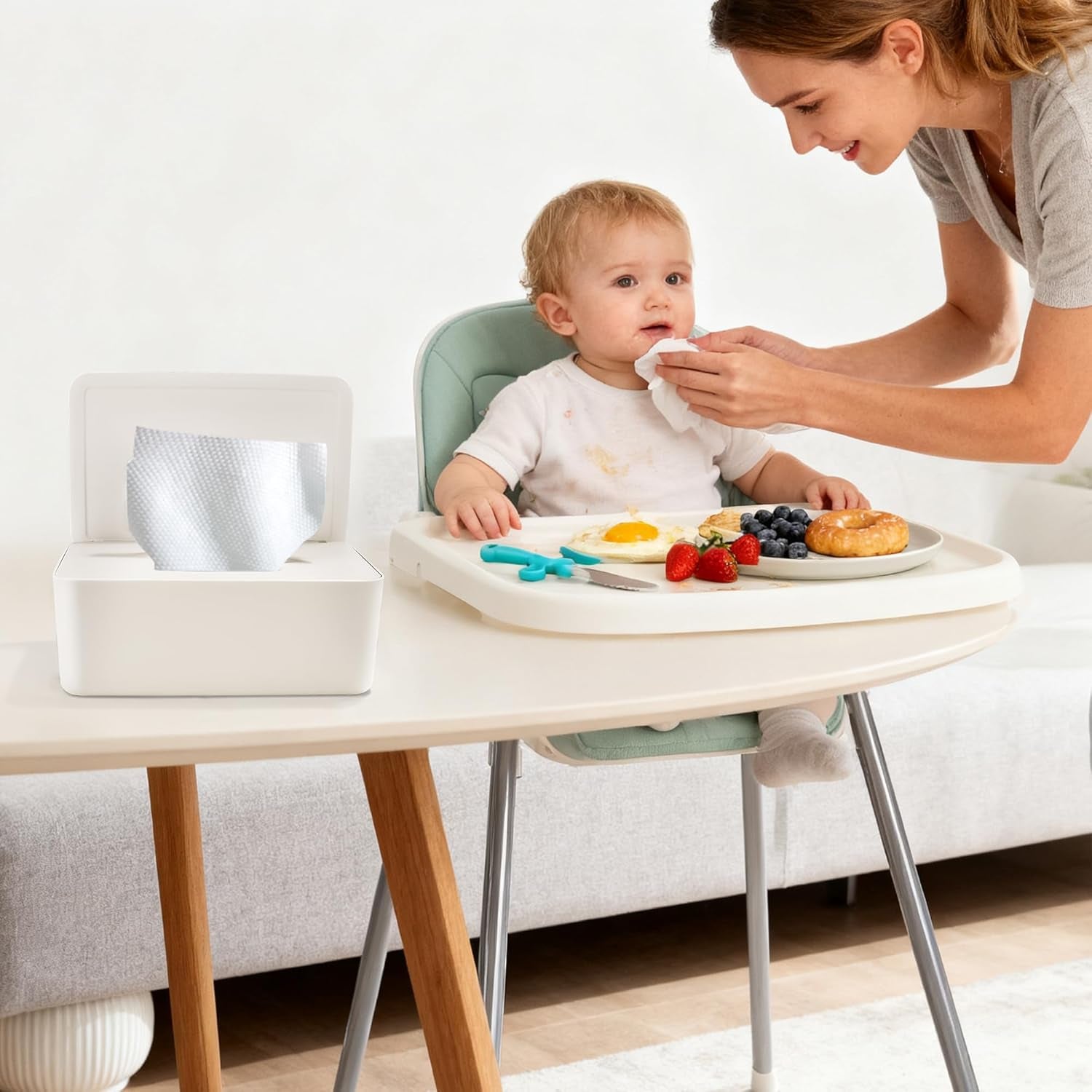 Boîte de lingettes humides avec couvercle, boîte de lingettes humides, distributeur de lingettes humides pour bébé, boîte de rangement étanche et scellée, distributeur de lingettes humides pour salle de bain, cuisine, blanc