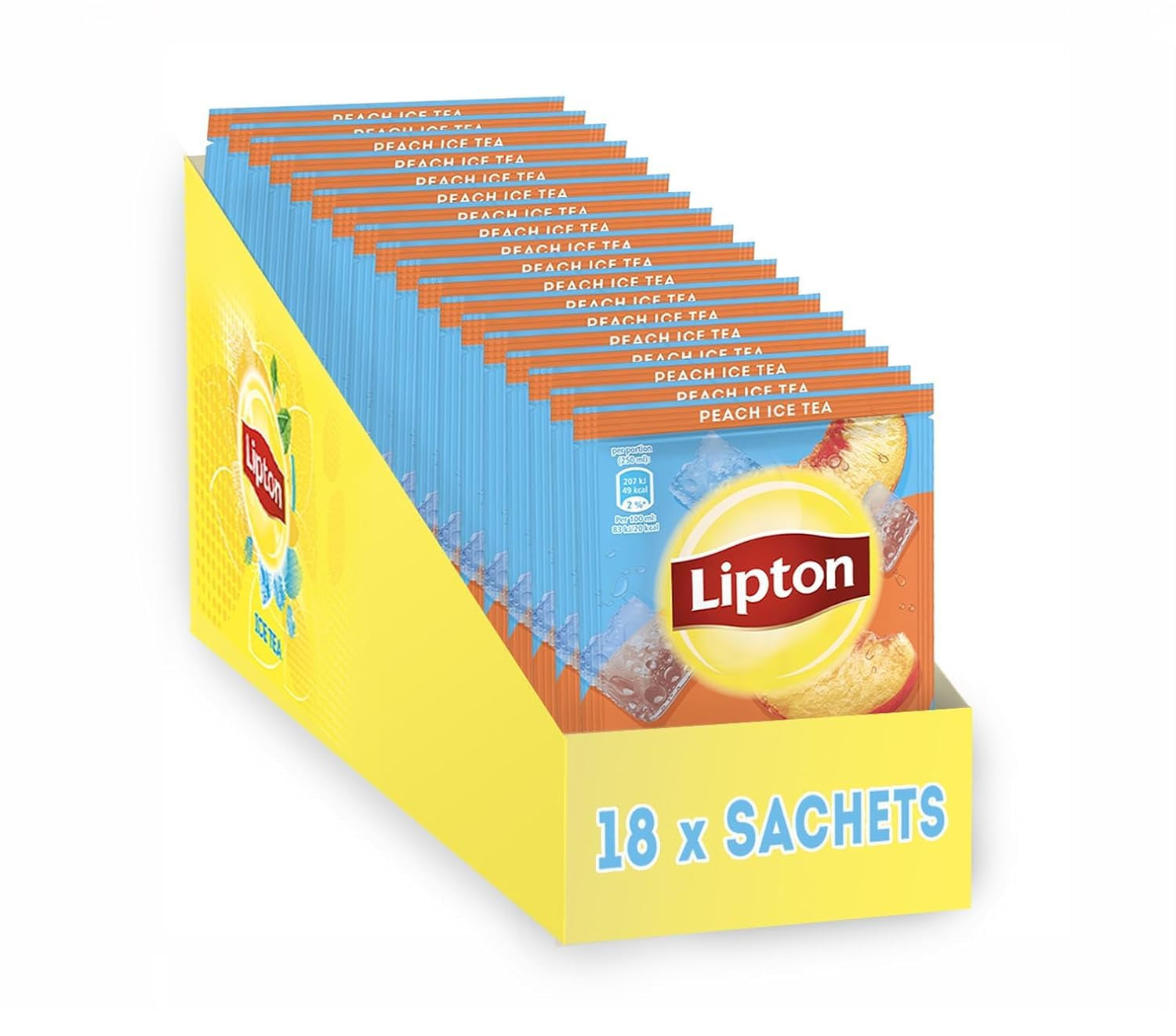 Lipton Peach Iced Tea Set, rafraîchissant pour toute la famille, 18 sachets de thé, poudre de brassage maison
