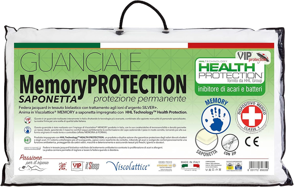 VIP. Oreiller Très Important V.I.P. Oreiller en mousse à mémoire de forme pour dispositif médical fabriqué en Italie 48 x 78 x 12 cm Naty Shop Oreillers standard Titre par défaut