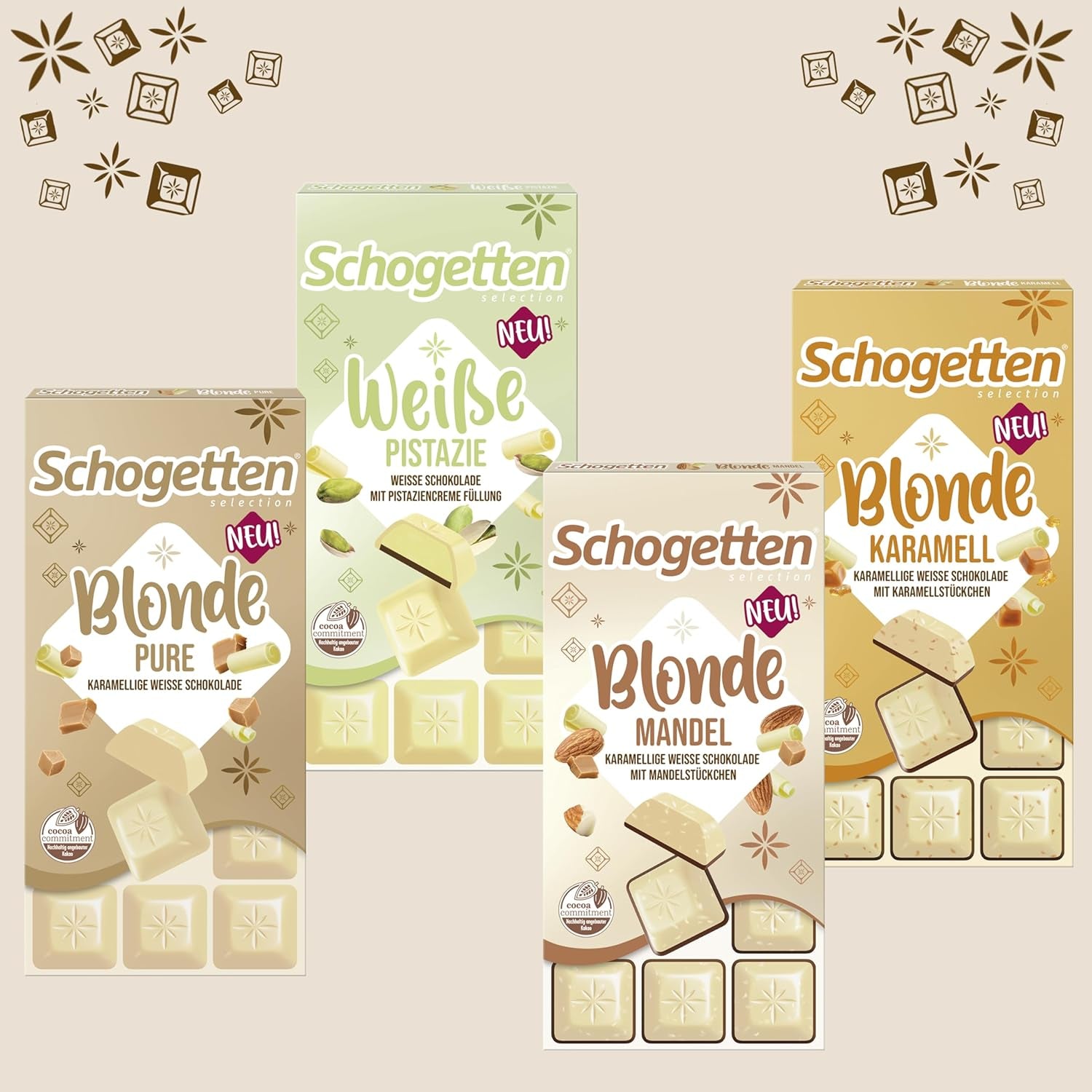 Schogetten Amande Blonde | Chocolat blanc aux éclats de caramel et d'amandes | 100g | Idéalement portionné (paquet de 2)