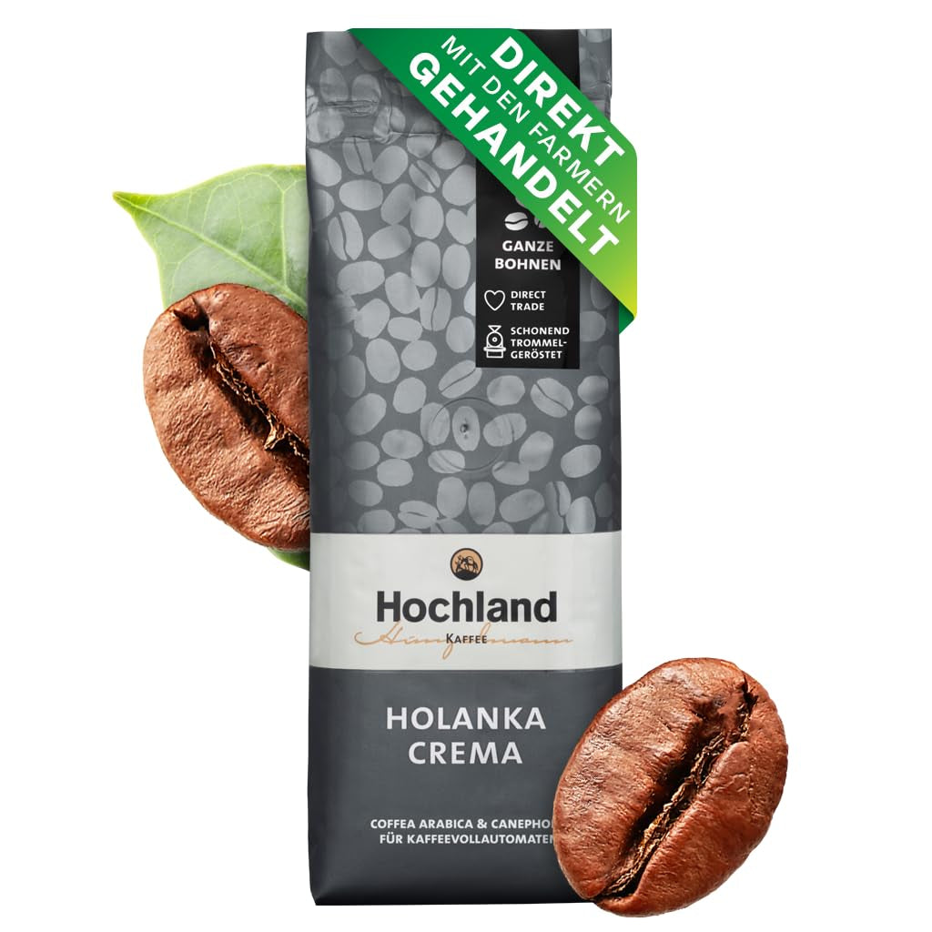 Hochland Kaffee - Holanka Crema - 250g Kaffeebohnen - Vente directe durable - Parfait pour les machines entièrement automatiques et les Siebträger - Goût aromatique plus doux - Meilleure qualité du Pérou