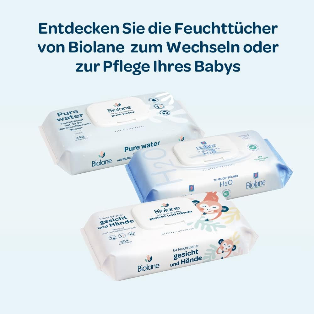 BIOLANE - Lingettes Humides Bébé à 99,9% d'Eau - Eau Pure - Paquet de 12 x 48 (576 Lingettes) - Pour Peaux Sensibles - Dès la Naissance - Sans Parfum - Soin pour le Change et le Nettoyage de Bébé