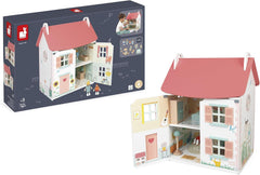 Janod - Ma première maison de poupée en bois - 10 accessoires - Meubles de poupée - Portes magnétiques et toit amovible - Jouet en bois certifié FSC - 3 ans et plus