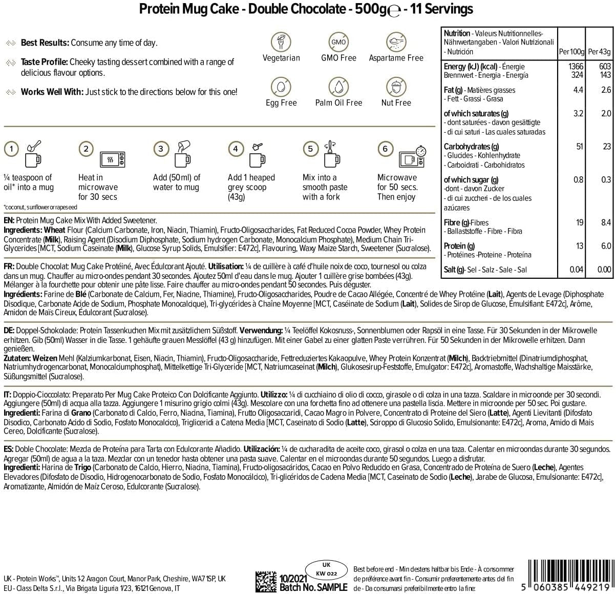 Protein Works Protein Tassenkuchen | Schokocreme | Dieser Köstliche Nachtisch Ist Sehr Protein- Und Ballaststoffreich| 500G Amestec pentru copt si gatit Naty Shop
