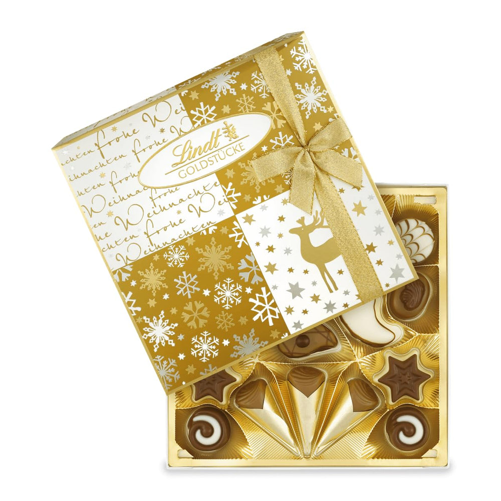Chocolat Lindt | Coffret de pralines Pièces d'Or | 180g | 18 pralines en 10 assortiments comme un assortiment fin de pralines, certaines avec de l'alcool | Coffret cadeau premium avec pralines de Noël