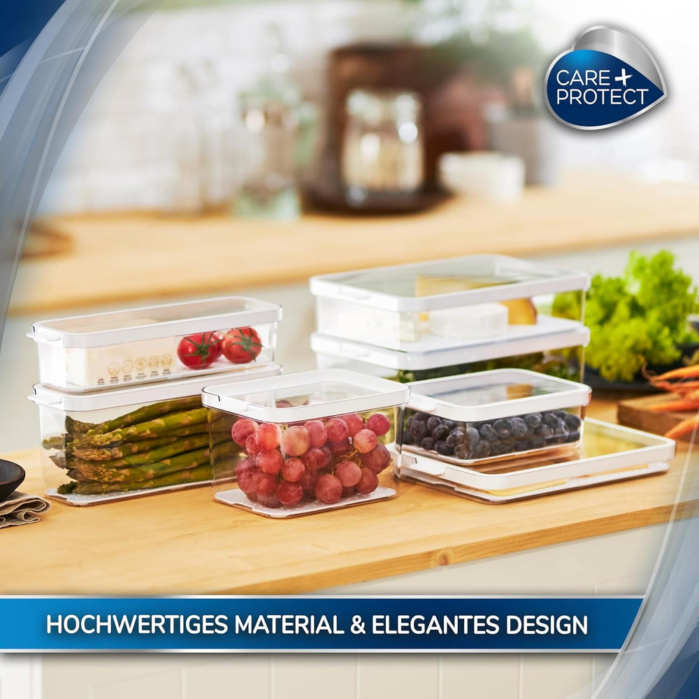 CARE + PROTECT Récipient alimentaire intelligent, parfaitement empilable, organisateur de réfrigérateur, protège les aliments de l'humidité, garde les aliments frais plus longtemps, 2,15 l Boîtes de conservation alimentaire Naty Shop