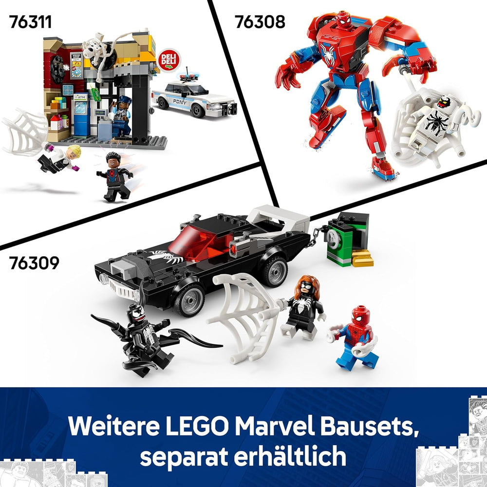 LEGO | Marvel Spider-Man Mech contre. Venom Muscle Car - Jeu de voiture avec 3 figurines Superhelden - Modèle de voiture avec Shootern - Conçu pour les jeunes et les filles à partir de 7 ans 76309