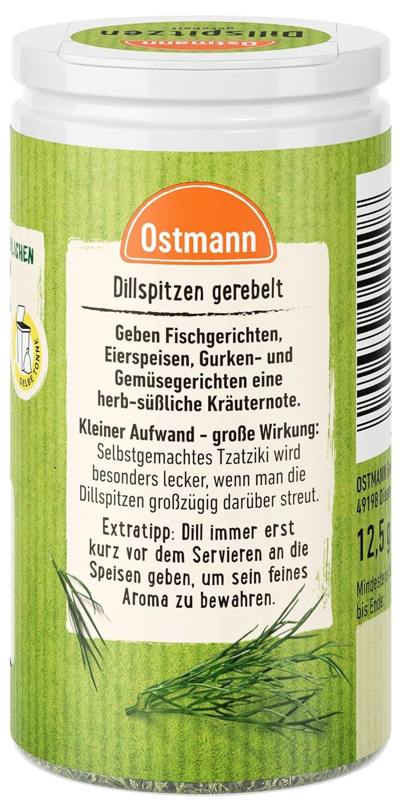 Ostmann Gewürze - Dillspitzen gerebelt | Idéal pour les salades de pommes de terre, les plats de poisson et la sauce moutarde 12,5 g in der Streudose