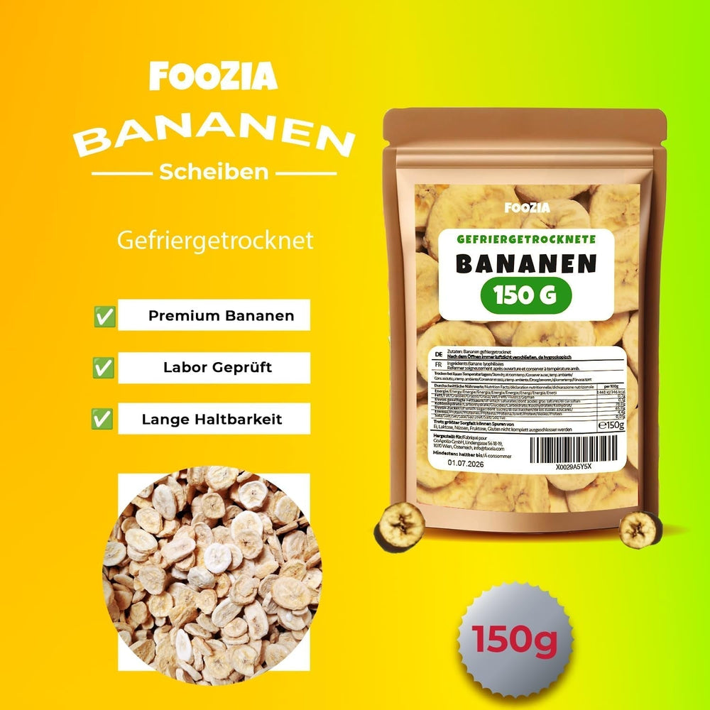 Banane liofilizate 150g felii, Fructe liofilizate fără aditivi Pure - 100% fructe uscate naturale - Banane uscate fructe uscate de la Foozia Produse deshidratate Naty Shop