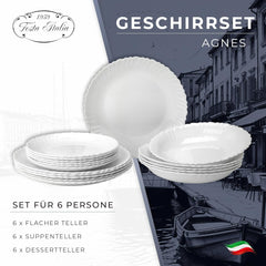 Service de table pour 6 à 18 pièces – Service de table en verre opale – Service de table blanc – Service de bol et d'assiettes – Vaisselle moderne – Assiettes – Service de table – Service de table pour 6 personnes