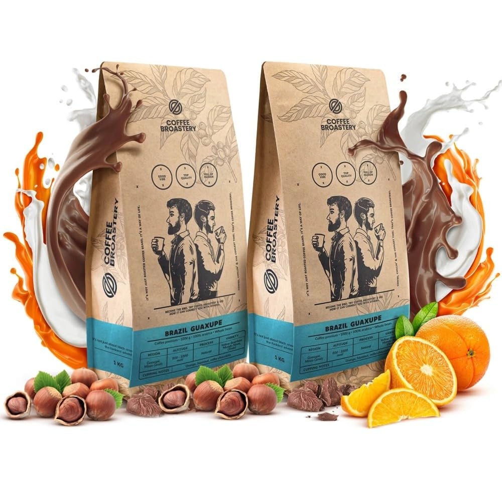 Lot de café en grains 2x1kg 2000g | Guaxupe brésilienne | Café brésilien | Café spécial | Fraîchement frit | Boulangerie artisanale de café