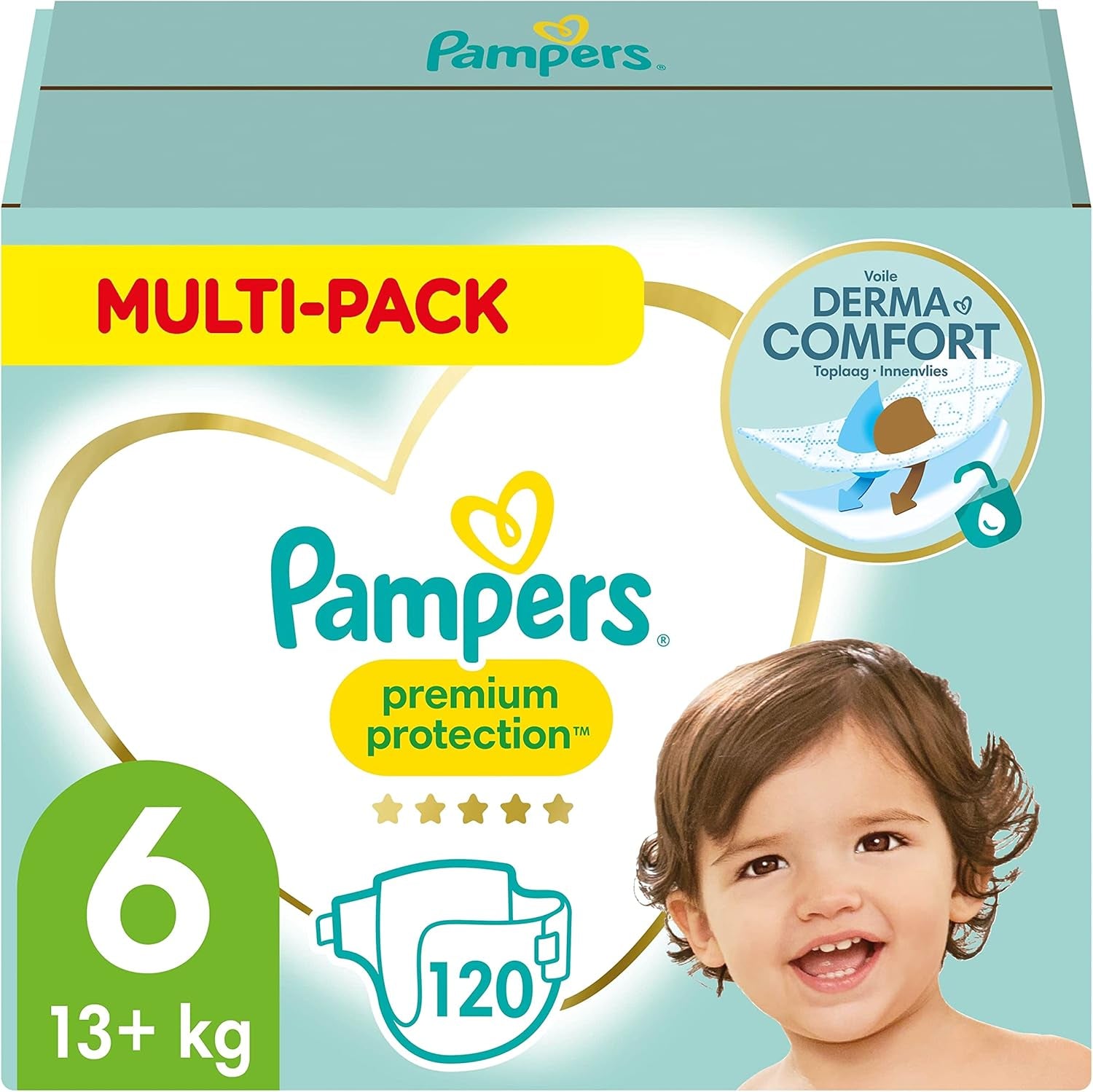 Pampers Premium Protection Taille 6, 144 couches, 13 kg-18 kg, notre protection n°1 contre la peau et les fuites