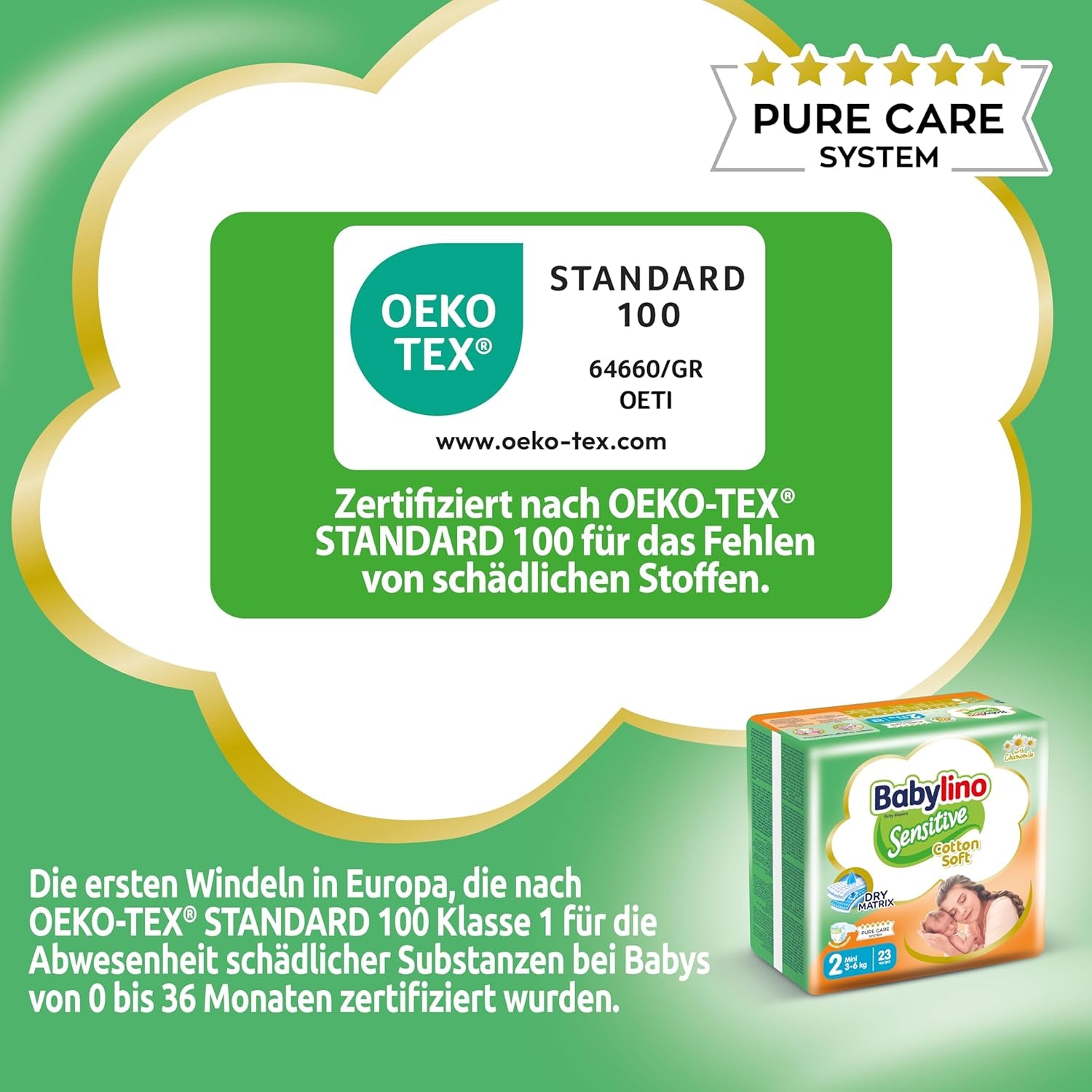 Scutece pentru bebeluși sensibili, mărimea 2, mini (3-6 kg), 192 scutece