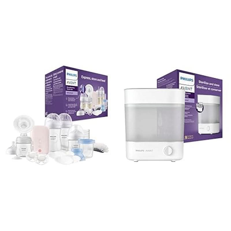 Tire-lait électrique Philips Avent, coffret cadeau Accessoires Alimentation et Allaitement Baby Naty Shop Forfait avec stérilisateur Tire-lait Avent