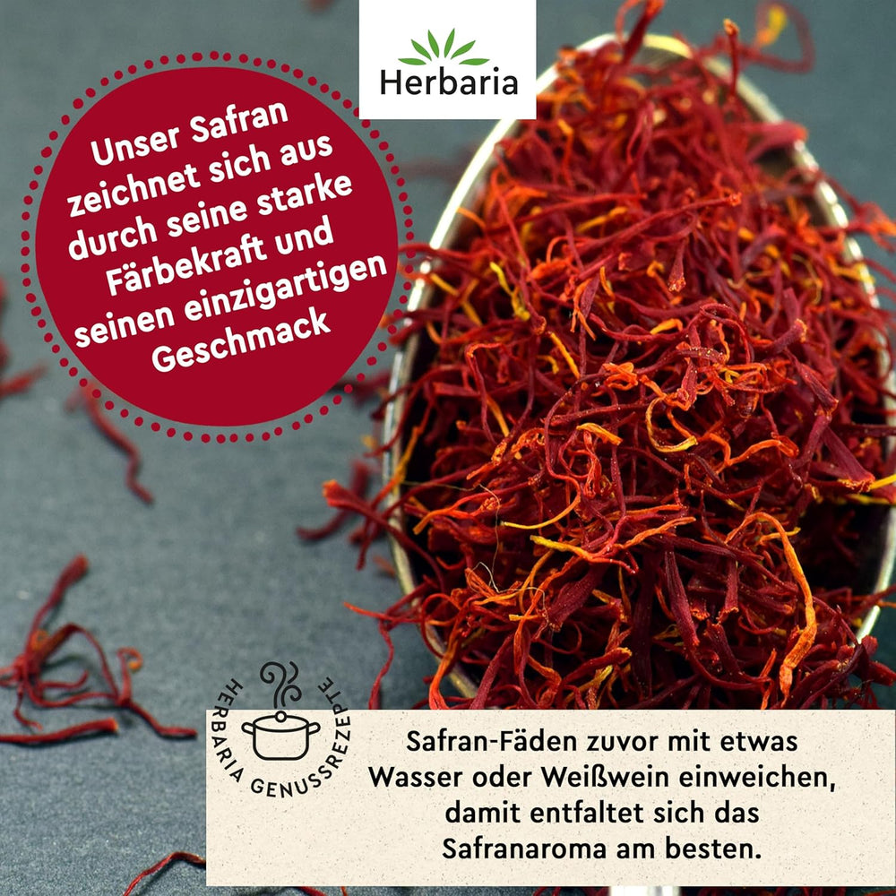 Herbaria Safran-Fäden bio 0,5g im Glas – Bio Safran-Fäden aus dem bereicht Safran-Ort Taliouine in Marokko – Safranfäden in Premium Bio-Qualität – Saffron Premium - Safran première catégorie