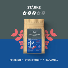 Melitta Manufaktur-Kaffee Guatemala Honey, Spezialitäten, 250g, Ganze Bohnen, Ungemahlen, Single Origin, Sanfte Trommelröstung, Geröstet in Deutschland, Stärke 3
