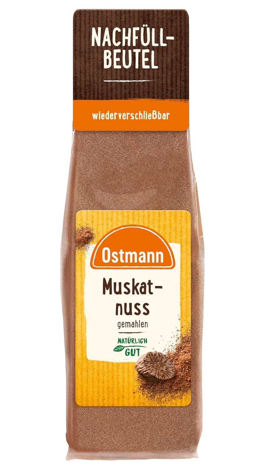 Ostmann Gewürze - Muskatnuss gemahlen | Idéal pour donner du goût aux plats de pommes de terre Zum Nachfüllen der Streudose | Sachet refermable de 50 g